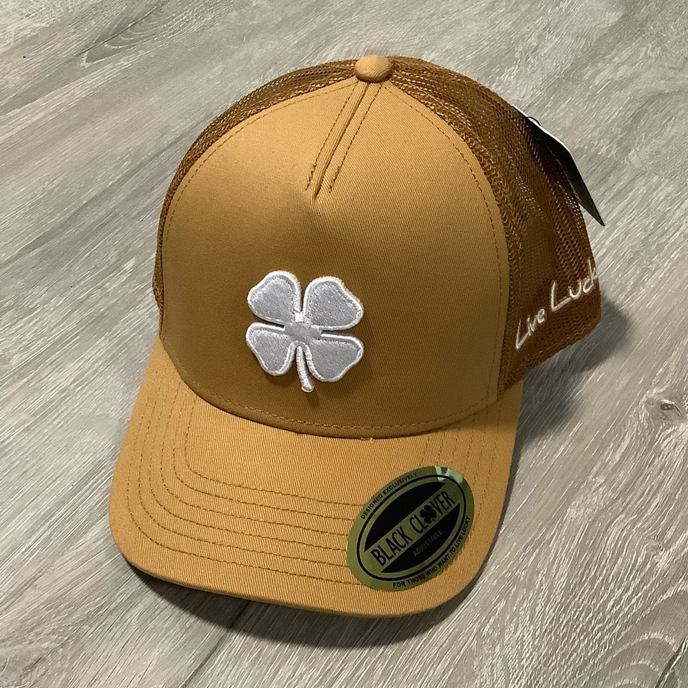 Black clover khaki brown SnapBack trucker hat